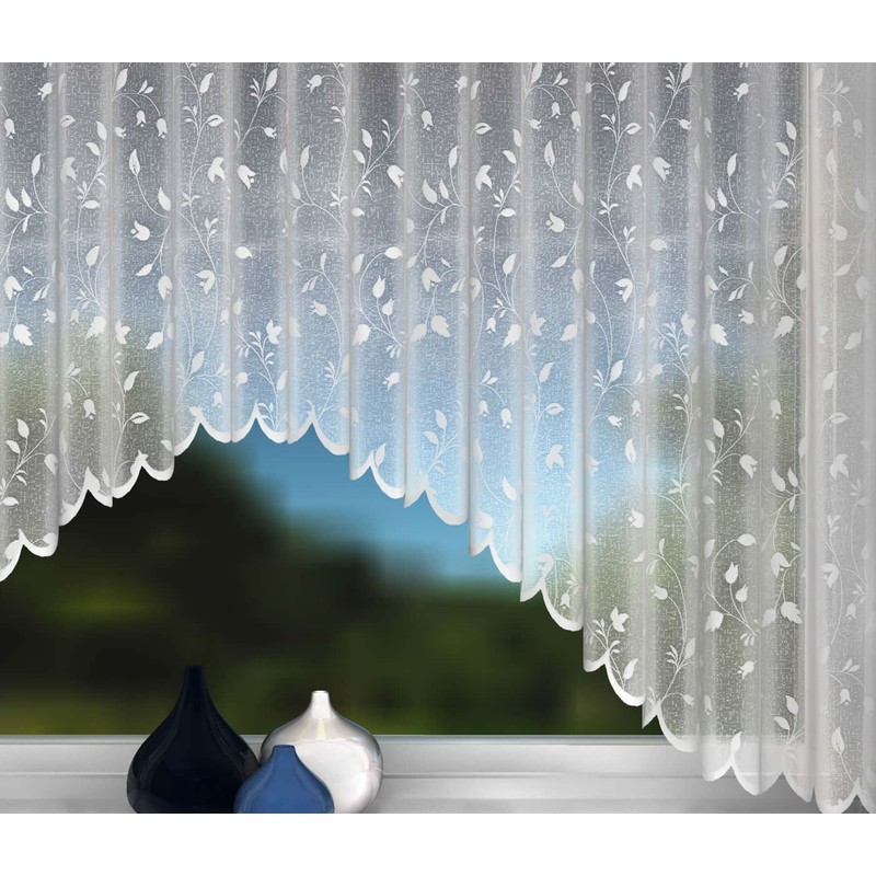 Net Curtain Jardiniere, White Nets Lace Ready to Hang, Ellie,