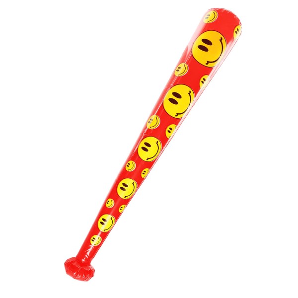 LOVETRENDS Inflatable Baseball Bat - Orange Baseball Bat with Yellow Smiley Face Pattern - Fun Party Prop Fancy Dress Accessory