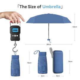 OHHXGK Mini Umbrella, Small UV Folding, Protection from Wind and Rain, Perfect for Daily Commuting, Travel and Business Trips, Suitable for Men and Women, blue