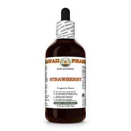 Strawberry (Fragaria Vesca) Dry Leaf Glycerite, Made in Hawaii, All Natural, Vegan, Lab Tested Alcohol-Free Liquid Extract - 4 fl.oz