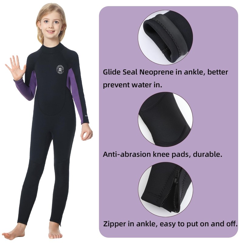Lemorecn Wetsuit Kids 3mm Back Zip Full Wetsuit for Boys