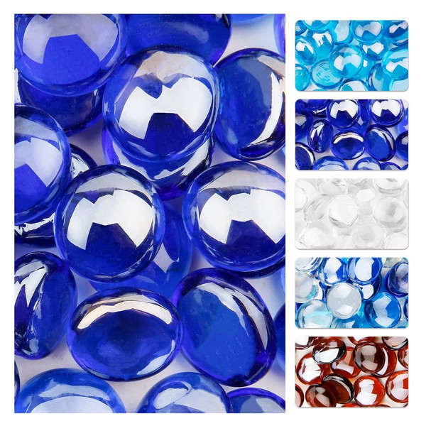 Utheer Fire Glass Beads for Propane Fire Pit, 1/2 Inch Reflective Cobalt Blue Firepit Glass for Gas Fire Pit, Fire Pit Glass Rocks Safe for Outdoors and Indoor, 10 Pounds