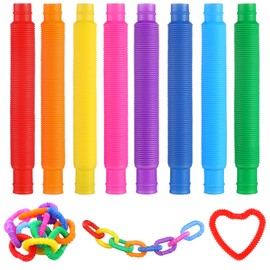 XIMISHOP 16 Pack Colorful Pop Tubes，Fun Pop Bendable Sensory Stretch Tubes for Children Sensory Toy Party Favors Adults Release Stress Fidget