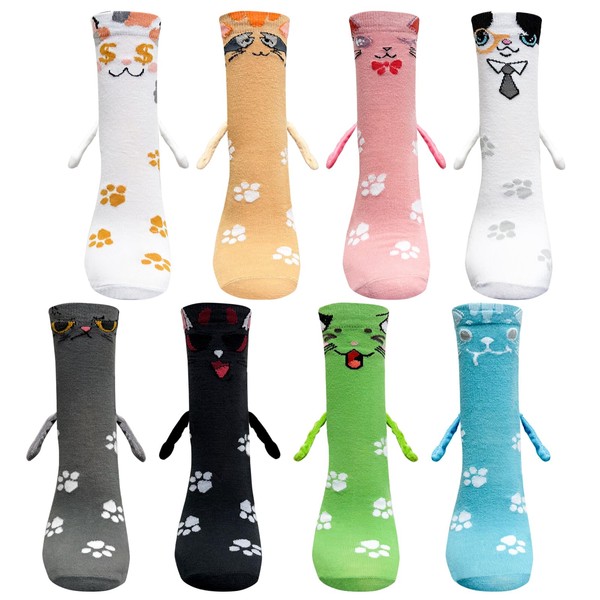LOHO WONDERZ 8 Pairs Funny Magnetic Holding Hands Socks, Silly