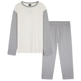 CityComfort Mens Long Pyjamas Set, Adults Teenagers Soft 2 Piece Loungewear Nightwear Cosy PJs - Gifts for Him (Grey/Cream, XL)