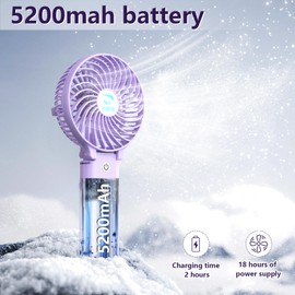 KIBEE Portable Fan,5200mAh Rechargeable Handheld Fan,180° Foldable Hand Fan,personal Fan,3 Wind Speeds Camping Fan.Mini Fan for outdoor,home,makeup,office(Purple)