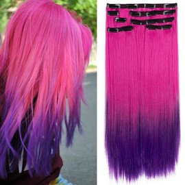 7 Pcs 16 Clips Thick Double Weft Clip in Hair Extensions Long Straight Hairpiece Synthetic Hair