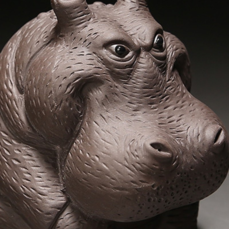 Hippo Figurine Purple Clay Ceramic Tea Pet Sculpture Hippo Statue