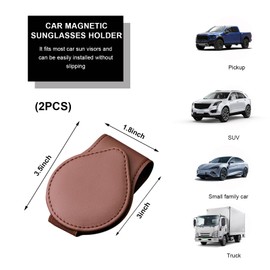 Wevdn 2 PCS Sunglasses Holder for Car Visor, Magnetic Leather Sunglasses Hanger Clip for Car Sun Visor, Automotive Visor Glasses Holder and Ticket Card Clip, Universal Car Accessories (Brown)