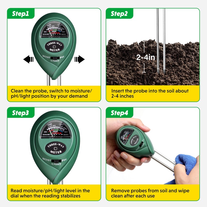 iPower Soil Meter, 3-in-1 Plant Moisture Light PH Tester for