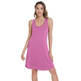 WiWi Tank Nightgown for Women U-Neck Sleeveless Sleep Gowns Viscose from Bamboo Sleepwear S-XXL, Raspberry Pink, Small