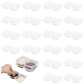 20 PCS Portable Double Compartment Condiment Container with Lids, Reusable Snack Containers for Adults, Small Sauce Containers with Lids, Plastic Snack Pack Containers for Condiments Dips Sauce