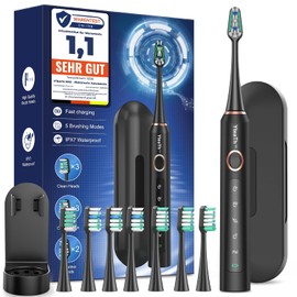 Electric Toothbrush for Adults and Children - Sonic Toothbrush, Electric Toothbrush with 8 Brush Heads (3 Types), 90 Days Battery Life, 5 Modes, 50000VPM, Travel Case, Timer