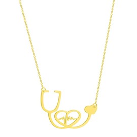 Tiny Stethoscope Stud Earrings Nursing Medical Life Line Pulse Earrings Dainty Stethophone Heartbeat Earrings Nurse's Day Gift for Nurse Doctor Medical Students (gold necklace)