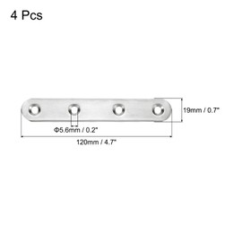 uxcell 4 Pcs Flat Straight Brace Brackets, 4.7 x 0.7 Inch Mending Plates, Connector Furniture Repair Fixing Joint, Stainless Steel, Silver