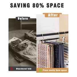 Pants Hangers,2 Pack 6 in 1 Adjustable,Non-Slip Pant Hangers,Space Saving Hangers,Ideal for Clothes Closet Storage Organizer of Pants, Scarves, Dresses