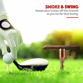 Harbor Creek Golf Cigar Holder - Keeps Your Cigar Off The Grass As You Go for The Swing, Unique Tee-Inspired Design, Copper and Brass