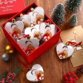 Skylety 48 Pcs Photo Ornament Ball Christmas Clear Plastic Hanging Photo Frame Ornament Family Picture Baubles for Christmas Tree Valentine Gift Decoration (Heart)