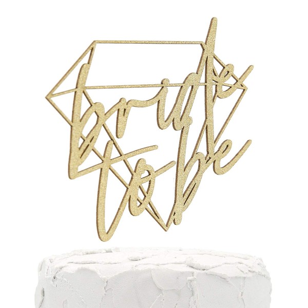 NANASUKO Bridal Shower Cake Topper - bride to be - with Modern Geometric Diamond Frame - Double Sided Gold Glitter - Premium Quality Made in USA