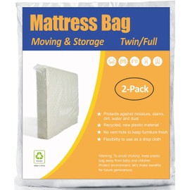 ComfortHome Mattress Bag for Moving and Storage, Twin and Full Size, 2 Pack Clear