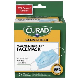 CURAD GERMSHIELD MEDICAL FACE MASK 10CT