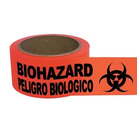 ChromaLabel 2 Inch Biohazard Peligro Biologico Spanish Biohazard Warning Safety Caution Tape, High Visibility Weatherproof Permanent Adhesive PVC Tape, 55 Yard Roll, Fluorescent Red Orange
