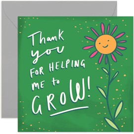 Old English Co. Thank You Helping Me Grow Plant Card - End of School Year Card | Suitable for Teachers, Teaching Assistant, Nursery | Blank Inside & Envelope Included