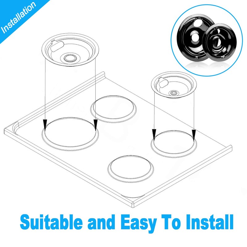 4 Pack Black Porcelain Burner Drip Pan By AMI PARTS