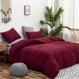 CLOTHKNOW Burgundy Queen Size Comforer Set 3Pcs Wine Red Bedding Comforer Sets Dark Red Comforter Queen Soft All Season Bedding Sets with 2 x Pillowcases