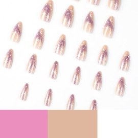 Clataly 24 Pieces Moon Stars Fake Nail Love Heart Wave Pearl Acrylic False Nails Print on Artificial Nails Pointed False Nails for Women Girls (D)