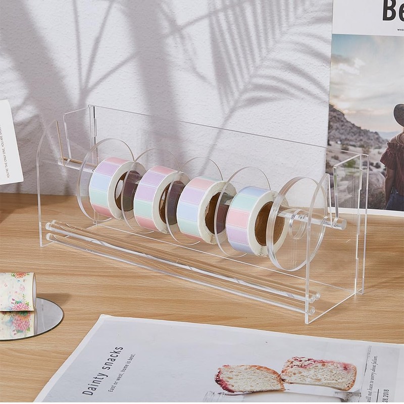 SUPERFINDINGS Acylic Label Dispenser Adjustable Sticker Roll Holder with 8