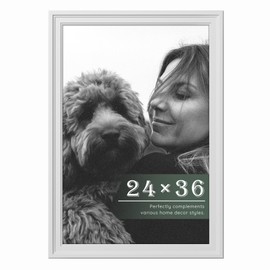 Solid Wood 24x36 Poster Frame, White for Wall Mounting Display.
