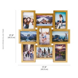 Melannco 9 Opening Photo Collage Frame, Displays Four 4x6 and Five 6x4 Inch Photos, Gold, 17.95x17.95x1.1 Inch