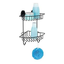 WENKO Rinconera Doble Vacuum-Loc Bari Black, Alloy Steel, 22,5 x 29,5 x 16 cm