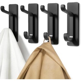 Set de 4 Ganchos para toallas de baño,Ganchos para Pared de Acero inoxidable,Gancho Ventosa Baño para Toallas sin Taladro,Toalleros de Gancho para Baño Cocina Adecuado (Modelo negro 01, 4)