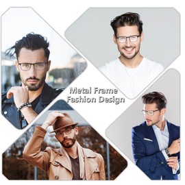 LAURA FAIRY Reading Glasses for Men - Spring Hinge - Comfortable metal reading glasses Blue Light Blocking Computer UV-Eye Strain-Glare Glasses for Reading- 3 Pairs