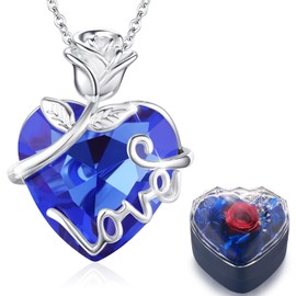 llyish Women's Heart Necklace, Chain with Eternal Rose Gift Box, Jewellery Gifts for Women, Birthday Gift for Girlfriend, Mum for Christmas, Valentine's Day, Mother's Day, Wedding Anniversary, Crystal