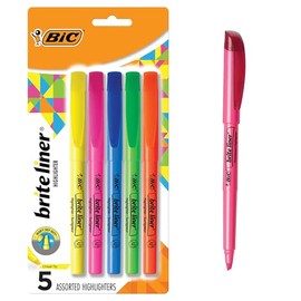 BIC Brite Liner - Resaltadores, punta de cincel, paquete de 5 resaltadores de colores surtidos, juego de resaltadores ideal para organizar y colorear