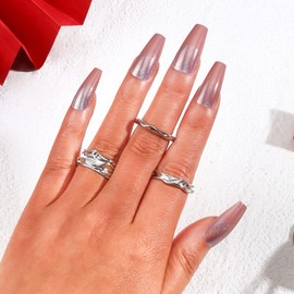 MLEN DIARY Press on Nails Coffin Medium Fake Nails Acrylic Full Cover Stick on Nails Valentines False Nails for Women and Girls (24 PCS)