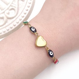 Tobestu Colored Enamel Evil Eye Link Chain Adjustable Bracelets - Gold Plated Heart Friendship Bracelet for Women YA4680