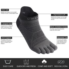 VWELL Toe Socks for Men/Women, COOLMAX Five Finger Socks, High Performance Athletic Toe Socks No Show (3Pairs) (as1, alpha, l, regular, regular, Mixed Color1)