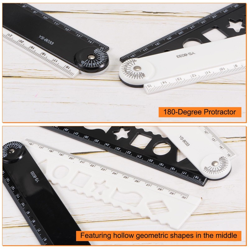 sourcing map Folding Ruler 30cm Metric Polystyrene Foldable Angle Protractor