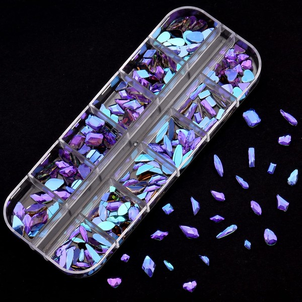 260pcs Mix Multi Shape Stunning Crystal Ab Purple Winter Color 3d Flat Back Nail Rhinestones DIY Art Craft Bulk Accessories