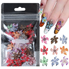 100Pcs 3D Flower Nail Charms,Multi Color Floral Gems Charms Embellishments for Nail Art,Red Pink Acrylic Craft Decoration Handmade Nails Supplies Summer Nail Accessories for Women Girls Manicure