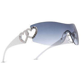 Pro Acme Wrap Around Rimless Sunglasses for Women Men Oversized Fashion Futuristic Sun Glasses Flat Top Shield 2000S Trendy (White Frame|Blue & Black Lens)