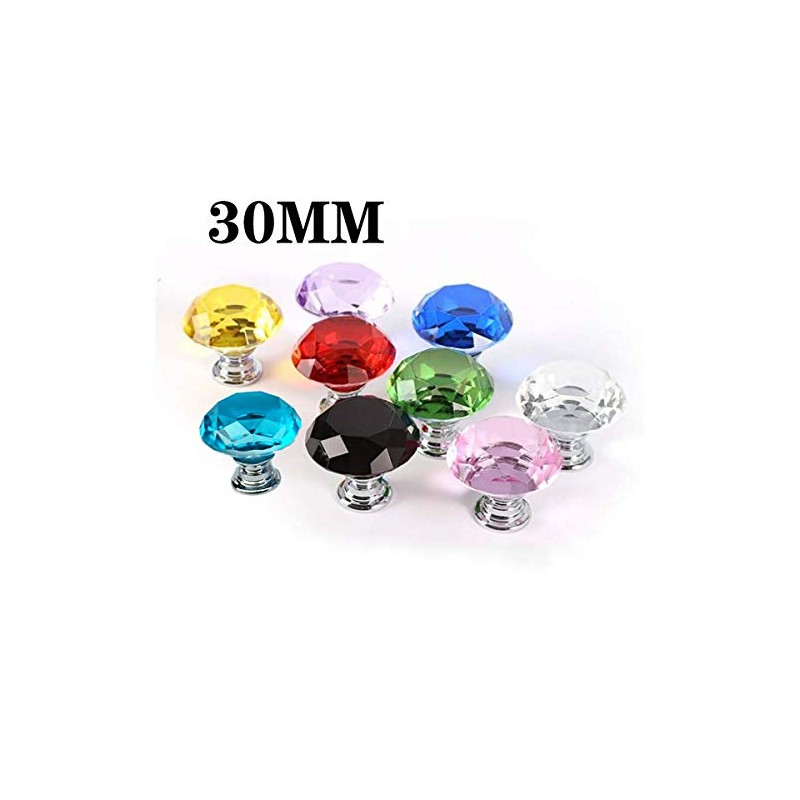 2 PCS Crystal Glass Door Knobs 30mm Diamond Drawer Knobs