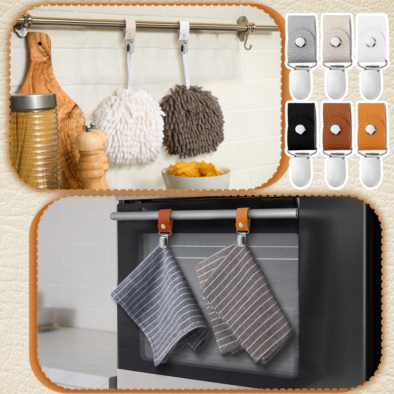 Zonon 12 Pcs Leather Towel Clips for Kitchen Hanging Tea