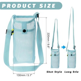 Portable Water Bottle Bag, Bottle Holder, Bottle Bag for Hanging, Mesh Water Bottle Covers with Adjustable Shoulder Strap, for Fitness, Walking, Climbing, Hiking, Blue