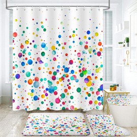 PAOPOED 4Pcs Colorful Shower Curtain Sets, Rainbow Polka Dot Funny Bathroom Decor for Kids with Non-Slip Rugs, Toilet Lid Cover and Bath Mat, Waterproof Shower Curtains with Hooks, 72 x 72 Inch
