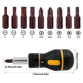 Gasea 9 in 1 Magnetic Ratchet Screwdriver Set, Mini Stubby Ratcheting Screwdriver Tool with Torx Security, Flat Head, Phillips and 1/4 Nut Driver